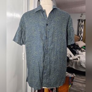 7 For All Mankind Short Sleeve Button Down Shirt Sz M Polka Dot
